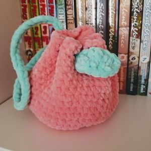 Crochet peach drawstring pouch